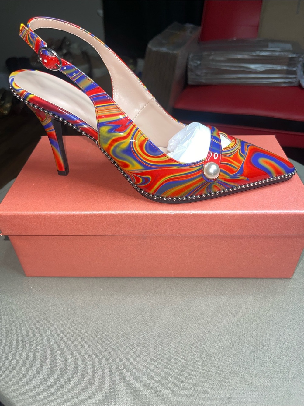 Multicolor Swirl Slingback Pointed-Toe Heel
